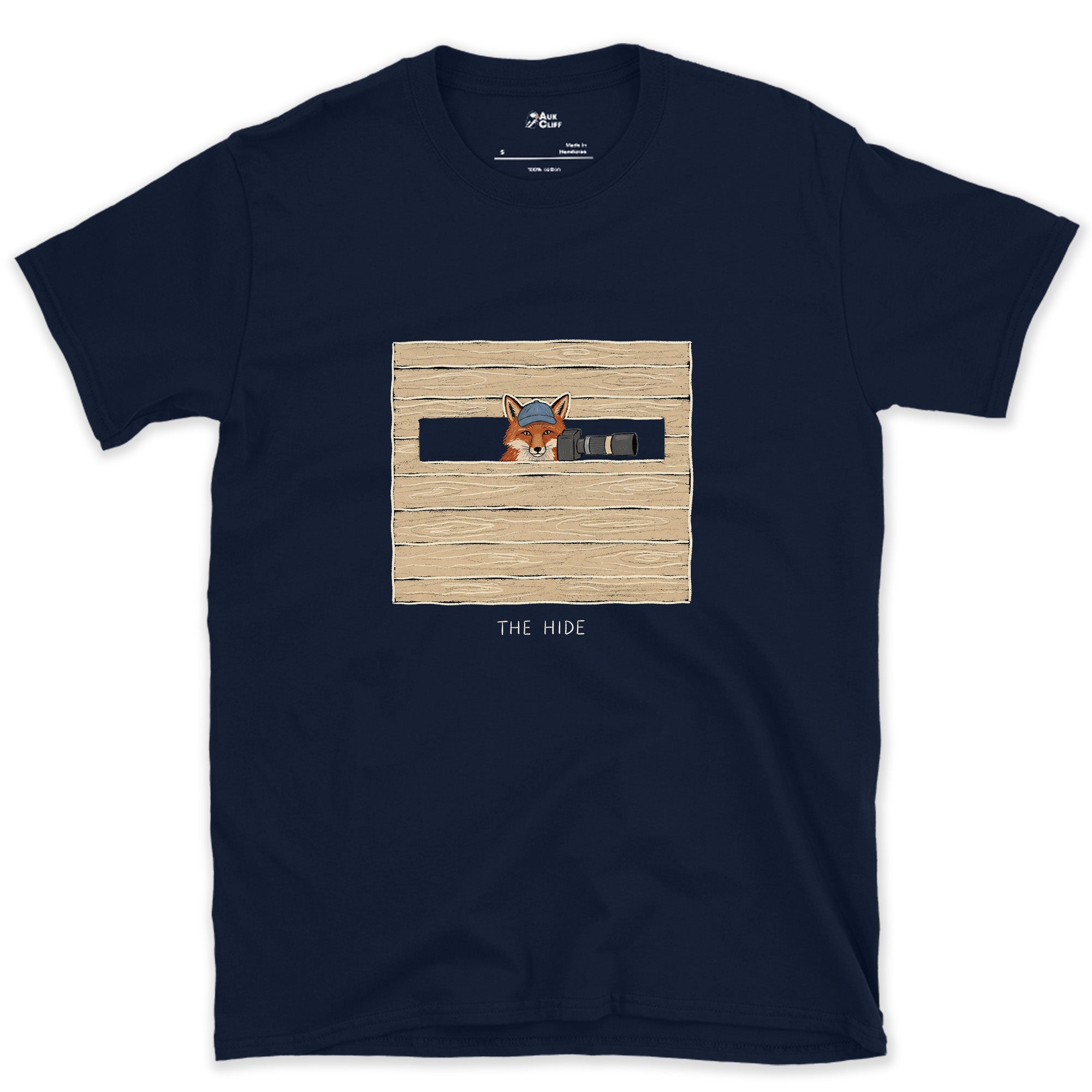 Claimed the Good Spot First, Fox in the Hide design on a Navy Gildan Softstyle t-shirt