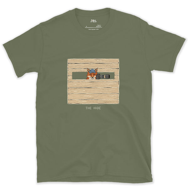 Claimed the Good Spot First, Fox in the Hide design on a Military Green Gildan Softstyle t-shirt