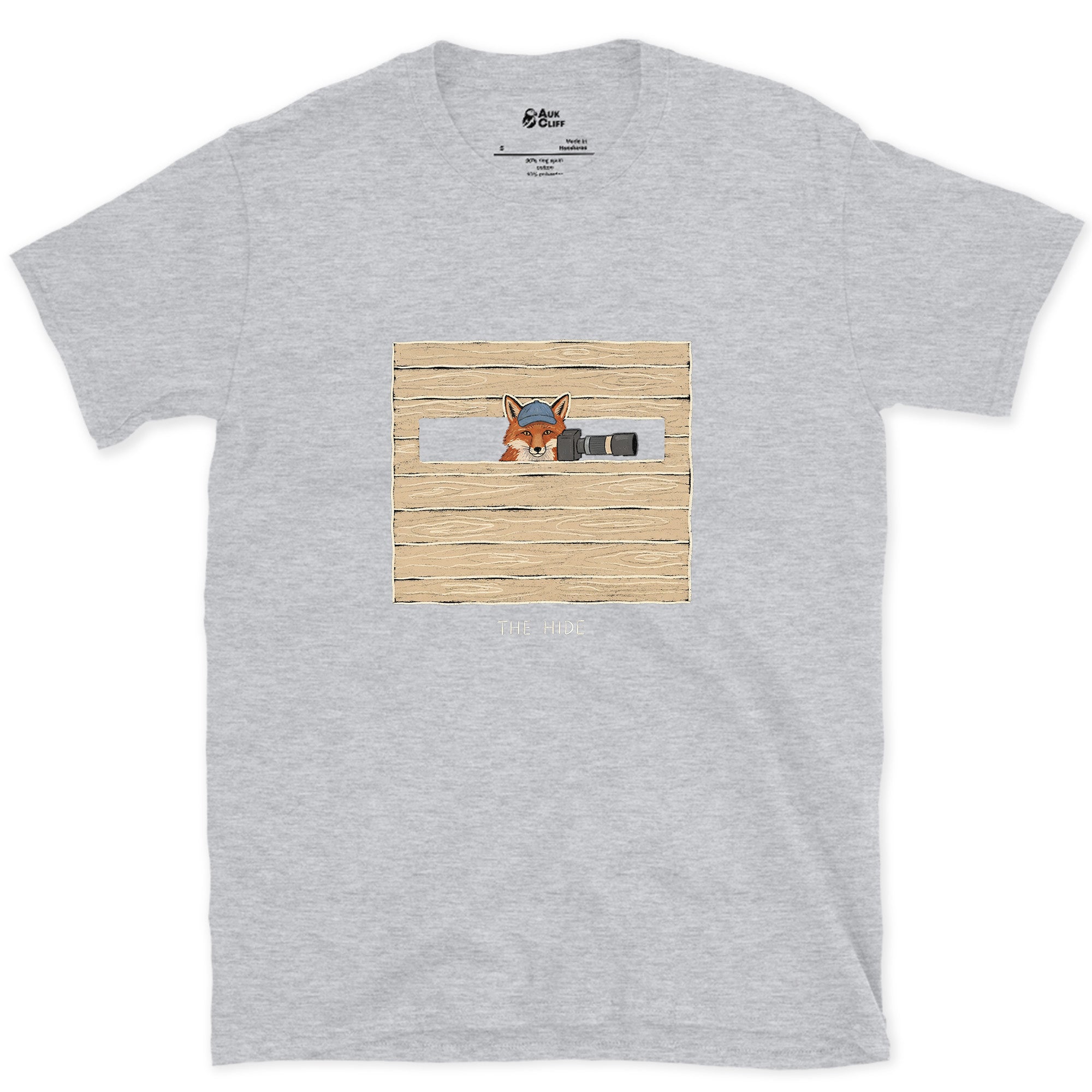Claimed the Good Spot First, Fox in the Hide design on a Sport Grey Gildan Softstyle t-shirt