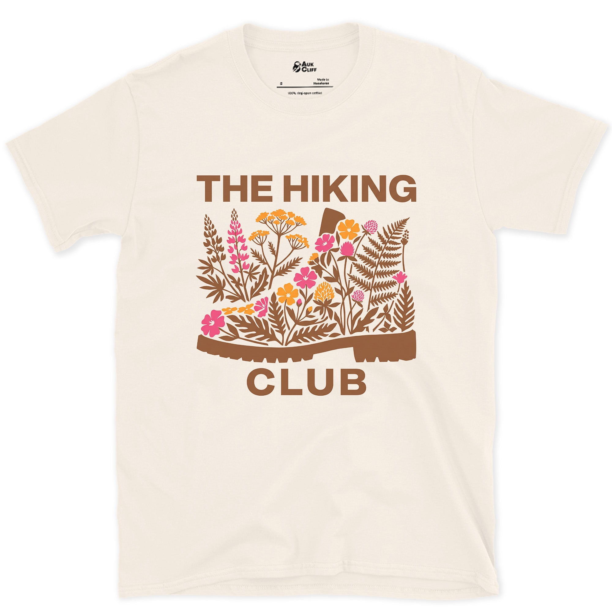 Wildflowers Taking Over the Boot design on a Natural Gildan Softstyle t-shirt