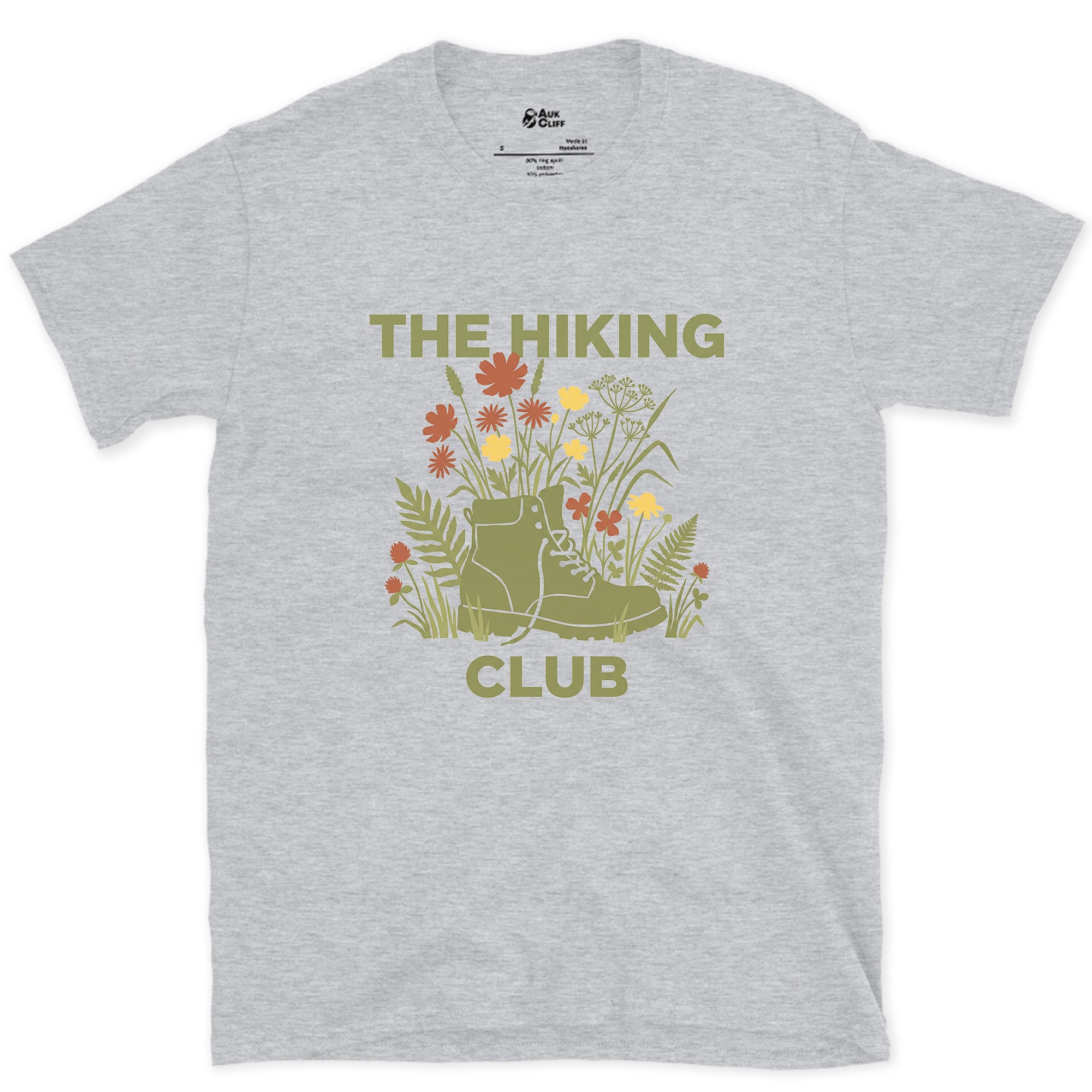 A Boot Buried in Orange and Yellow design on a Sport Grey Gildan Softstyle t-shirt