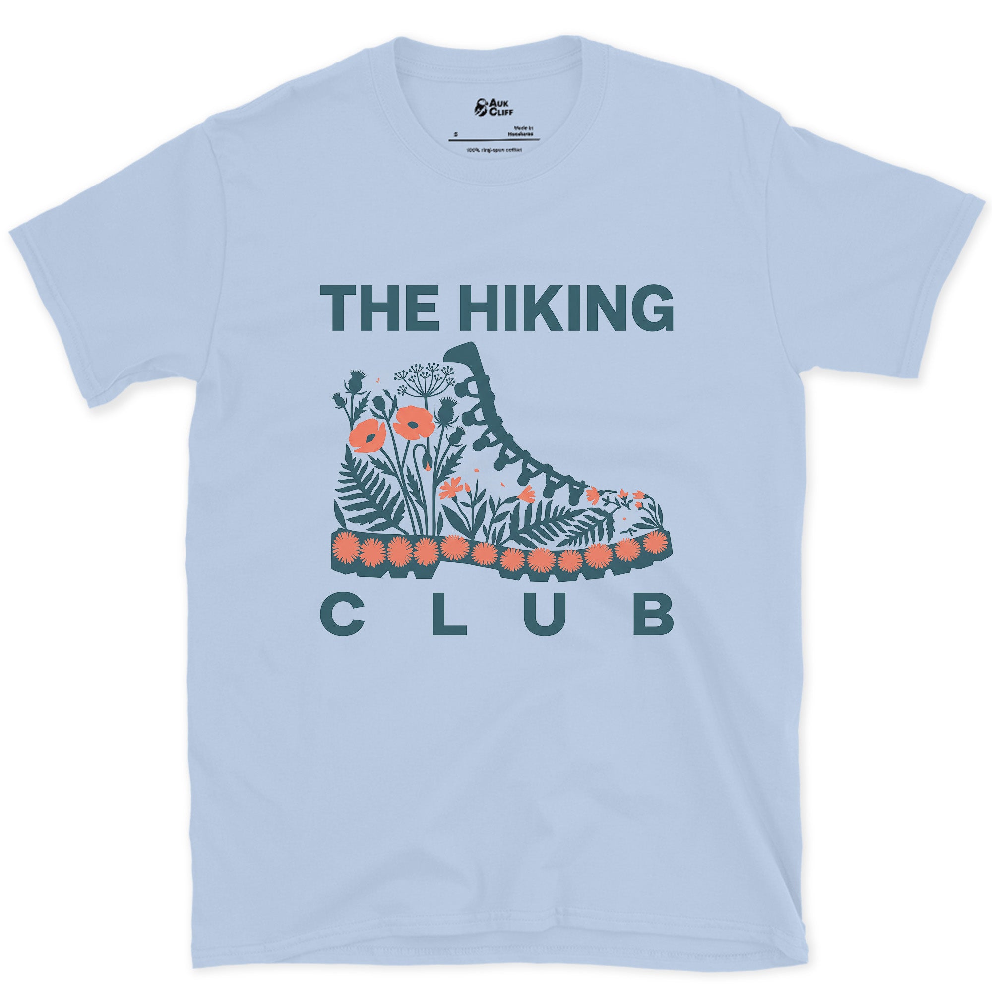 The Boot Doubling as a Flower Bed design on a Light Blue Gildan Softstyle t-shirt