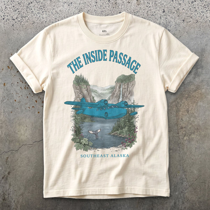 The Inside Passage Flying Boat design on a Natural Gildan Softstyle t-shirt