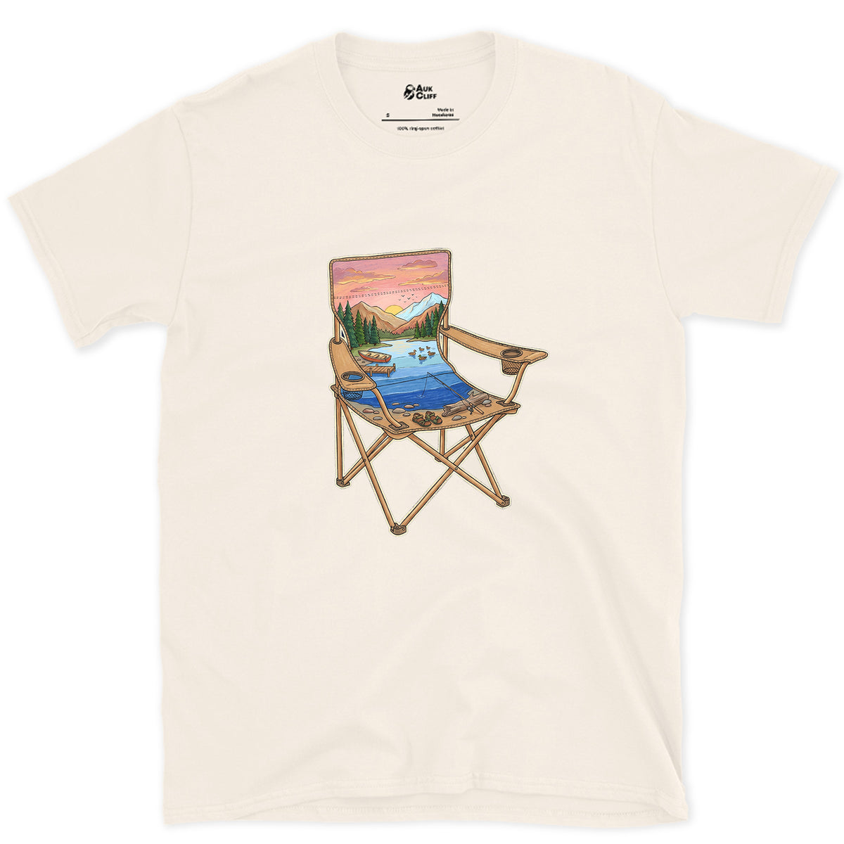 The Lake From the Camp Chair design on a Natural Gildan Softstyle t-shirt