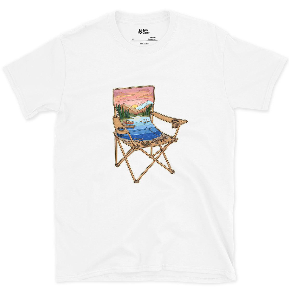 The Lake From the Camp Chair design on a White Gildan Softstyle t-shirt