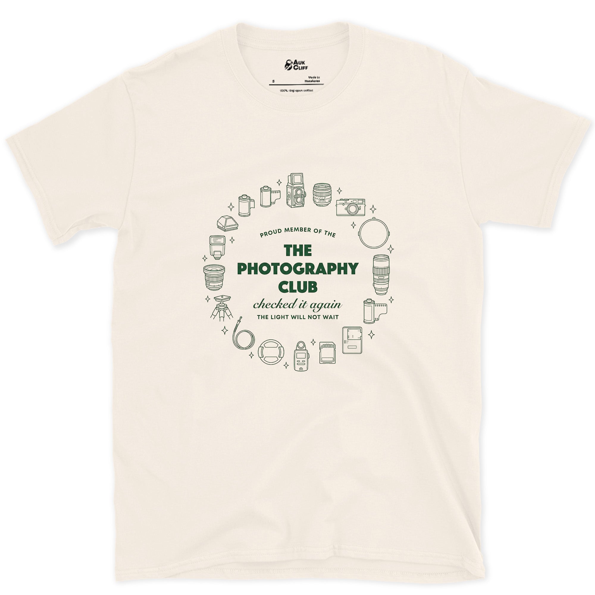 Checked In Again, Photography Club design on a Natural Gildan Softstyle t-shirt