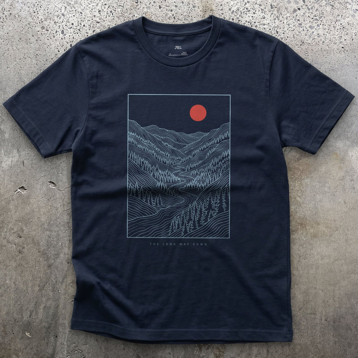 Down Into the Valley Before Dark design on a Navy Gildan Softstyle t-shirt