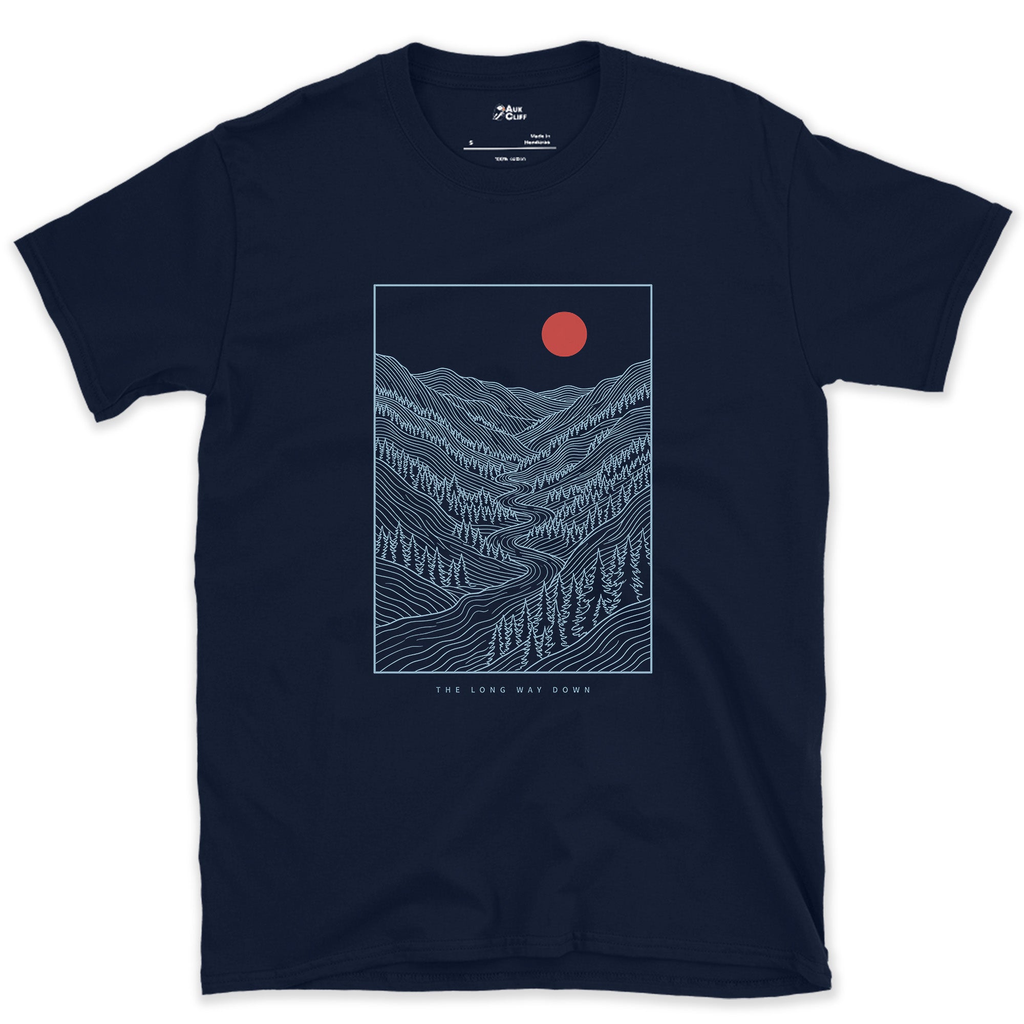 Down Into the Valley Before Dark design on a Navy Gildan Softstyle t-shirt