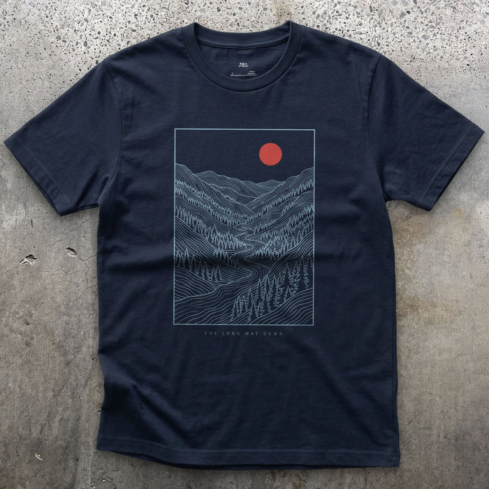 Down Into the Valley Before Dark design on a Navy Gildan Softstyle t-shirt