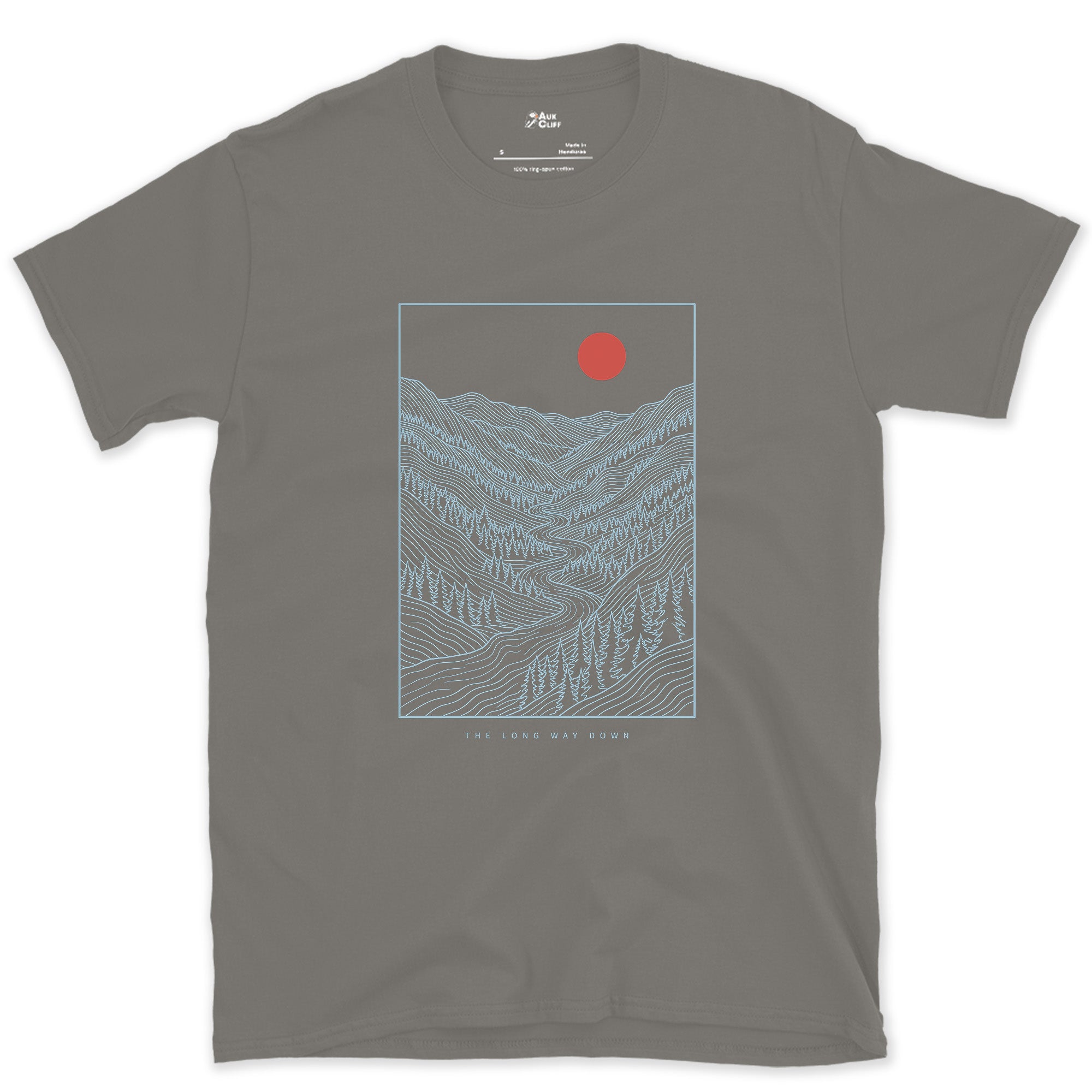 Down Into the Valley Before Dark design on a Charcoal Gildan Softstyle t-shirt