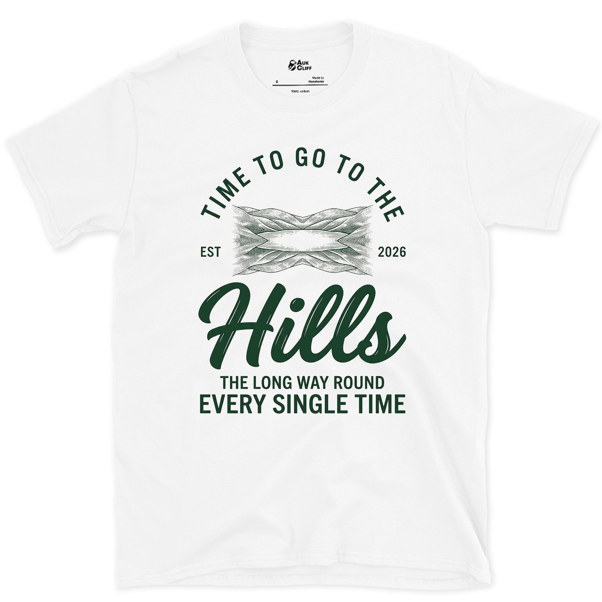 The Long Way Round the Ridge, Every Single Time design on a White Gildan Softstyle t-shirt