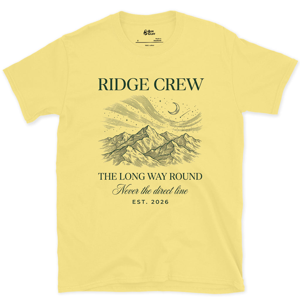 Ridge Crew Never Takes the Direct Line design on a Cornsilk Gildan Softstyle t-shirt