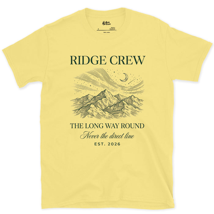 Ridge Crew Never Takes the Direct Line design on a Cornsilk Gildan Softstyle t-shirt