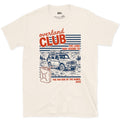 Overland Club, the Long Way Round to the Far Side design on a Natural Gildan Softstyle t-shirt