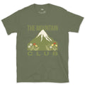 Snow Above, Flowers Below, Mountain design on a Military Green Gildan Softstyle t-shirt