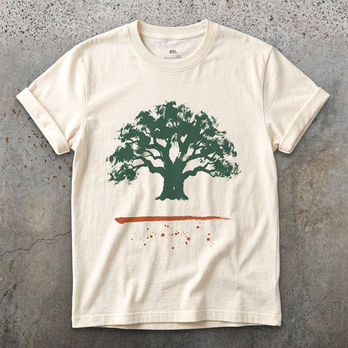 The Oak Goes Wide design on a Natural Gildan Softstyle t-shirt