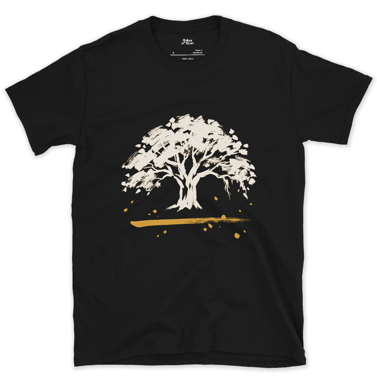 The Oak Goes Wide design on a Black Gildan Softstyle t-shirt