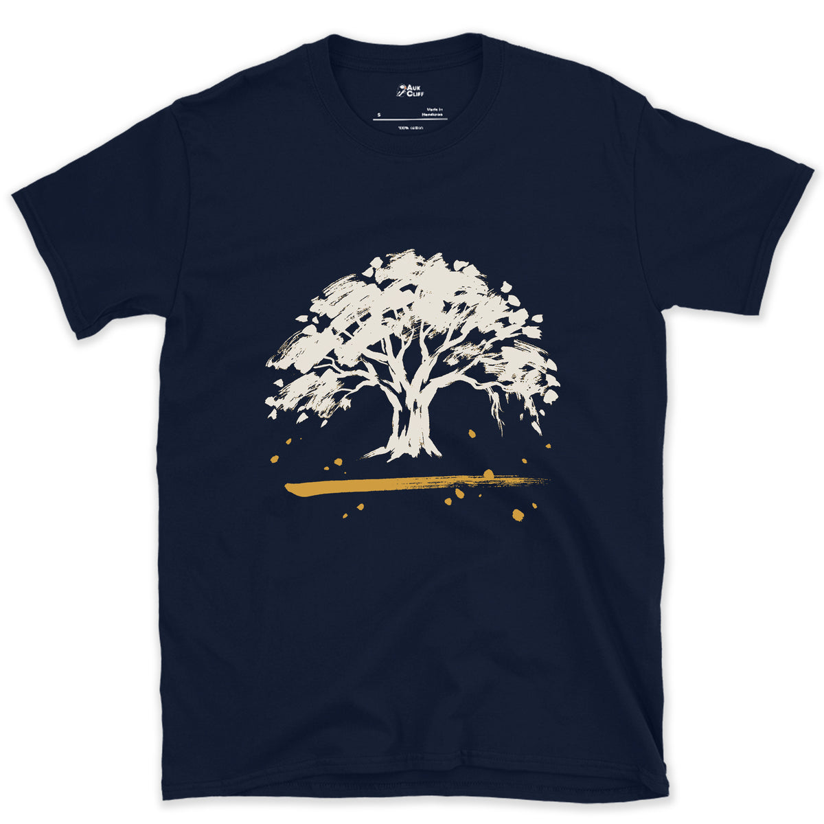 The Oak Goes Wide design on a Navy Gildan Softstyle t-shirt