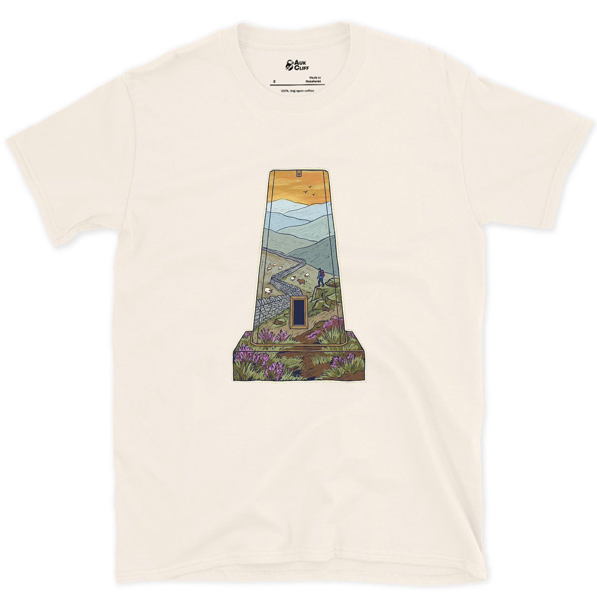 The Summit Panorama From the Trig Pillar design on a Natural Gildan Softstyle t-shirt