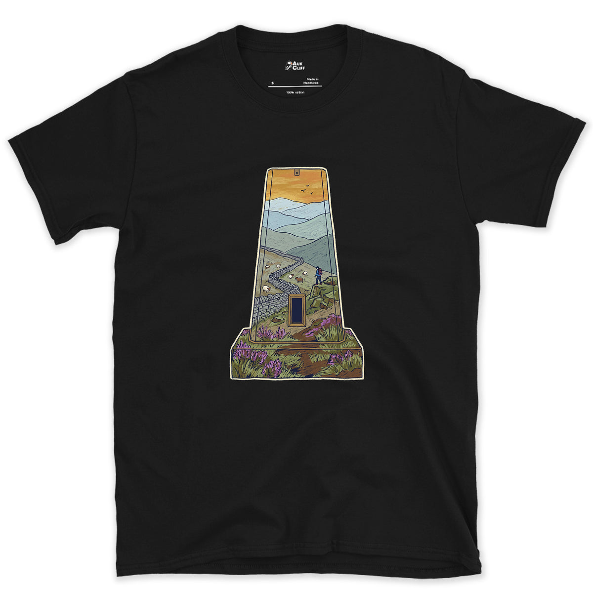 The Summit Panorama From the Trig Pillar design on a Black Gildan Softstyle t-shirt
