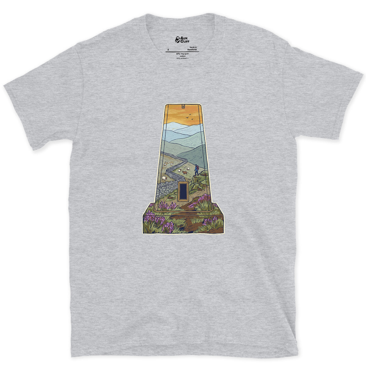 The Summit Panorama From the Trig Pillar design on a Sport Grey Gildan Softstyle t-shirt