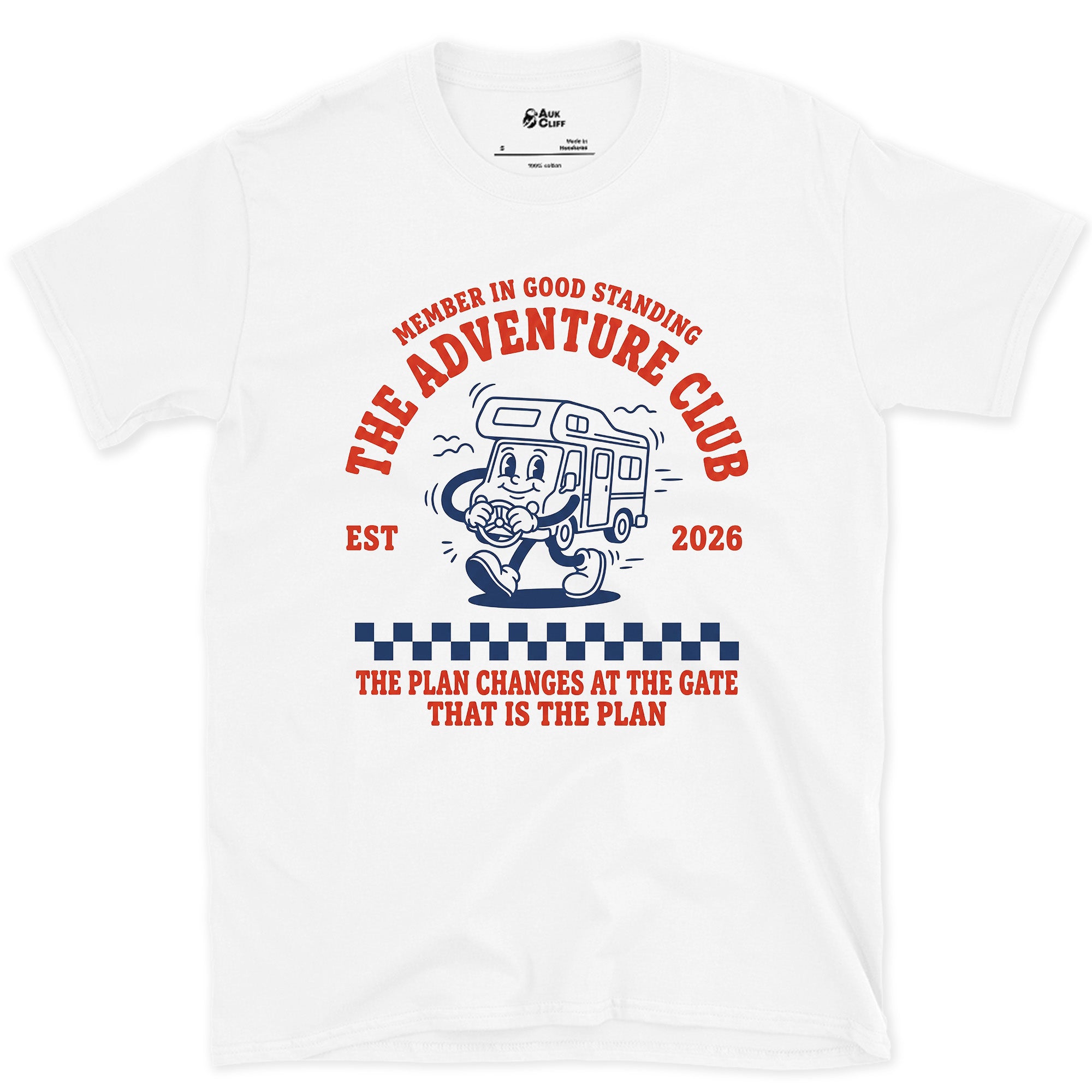 The Plan Changes at the Gate, Adventure Club design on a White Gildan Softstyle t-shirt