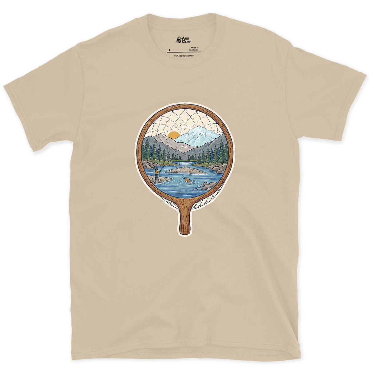 The Pool Inside the Landing Net design on a Sand Gildan Softstyle t-shirt
