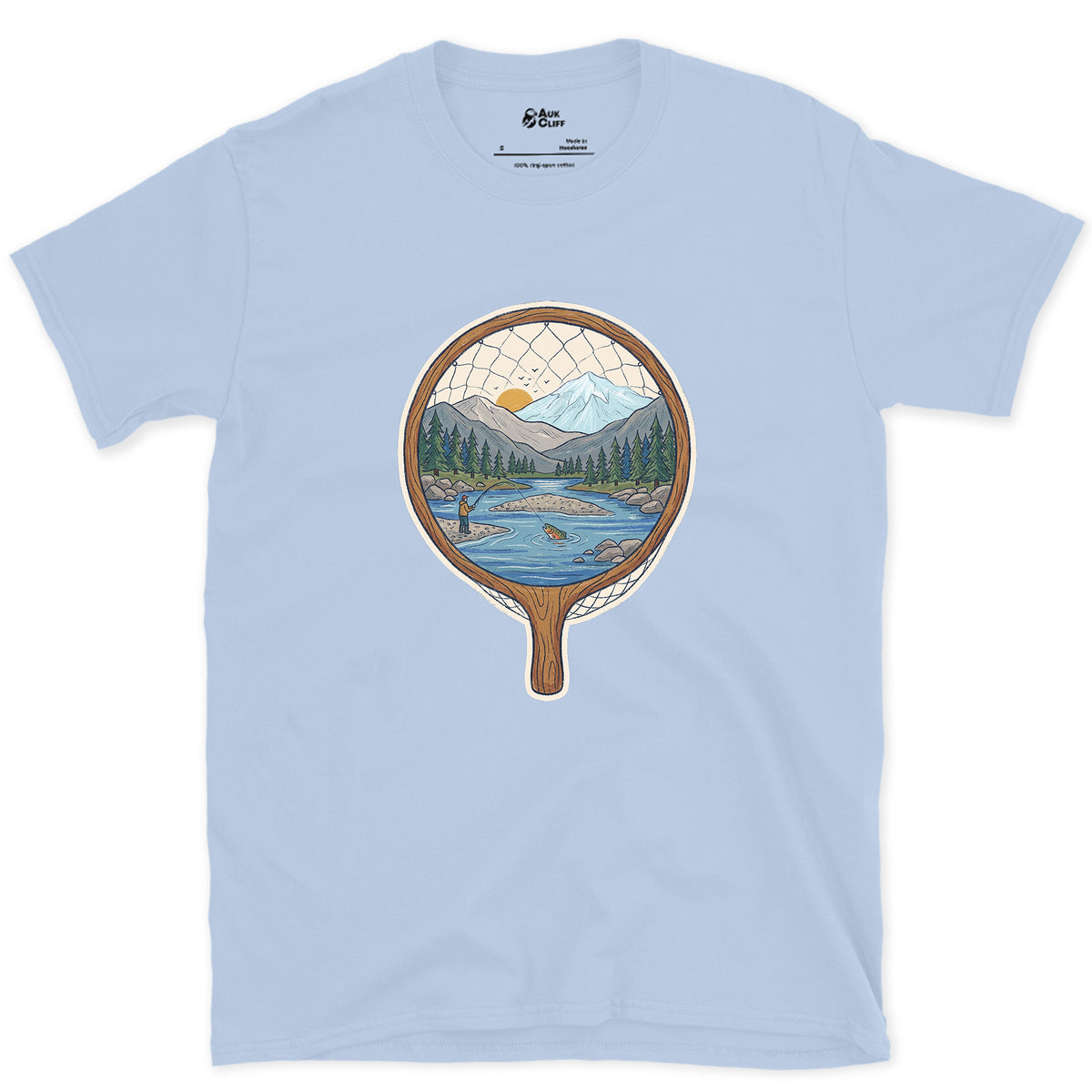 The Pool Inside the Landing Net design on a Light Blue Gildan Softstyle t-shirt