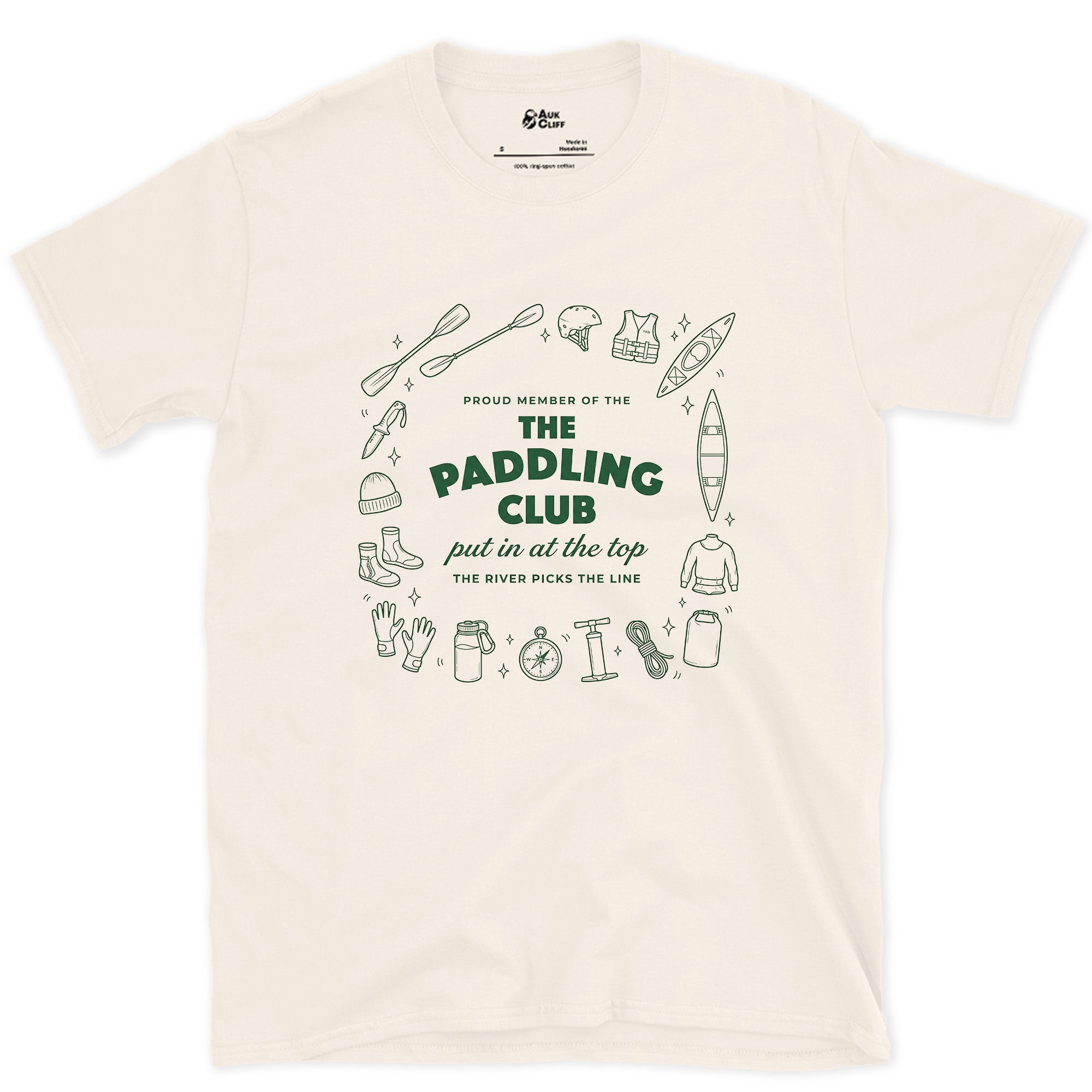 The River Picks the Line, Not the Paddler design on a Natural Gildan Softstyle t-shirt