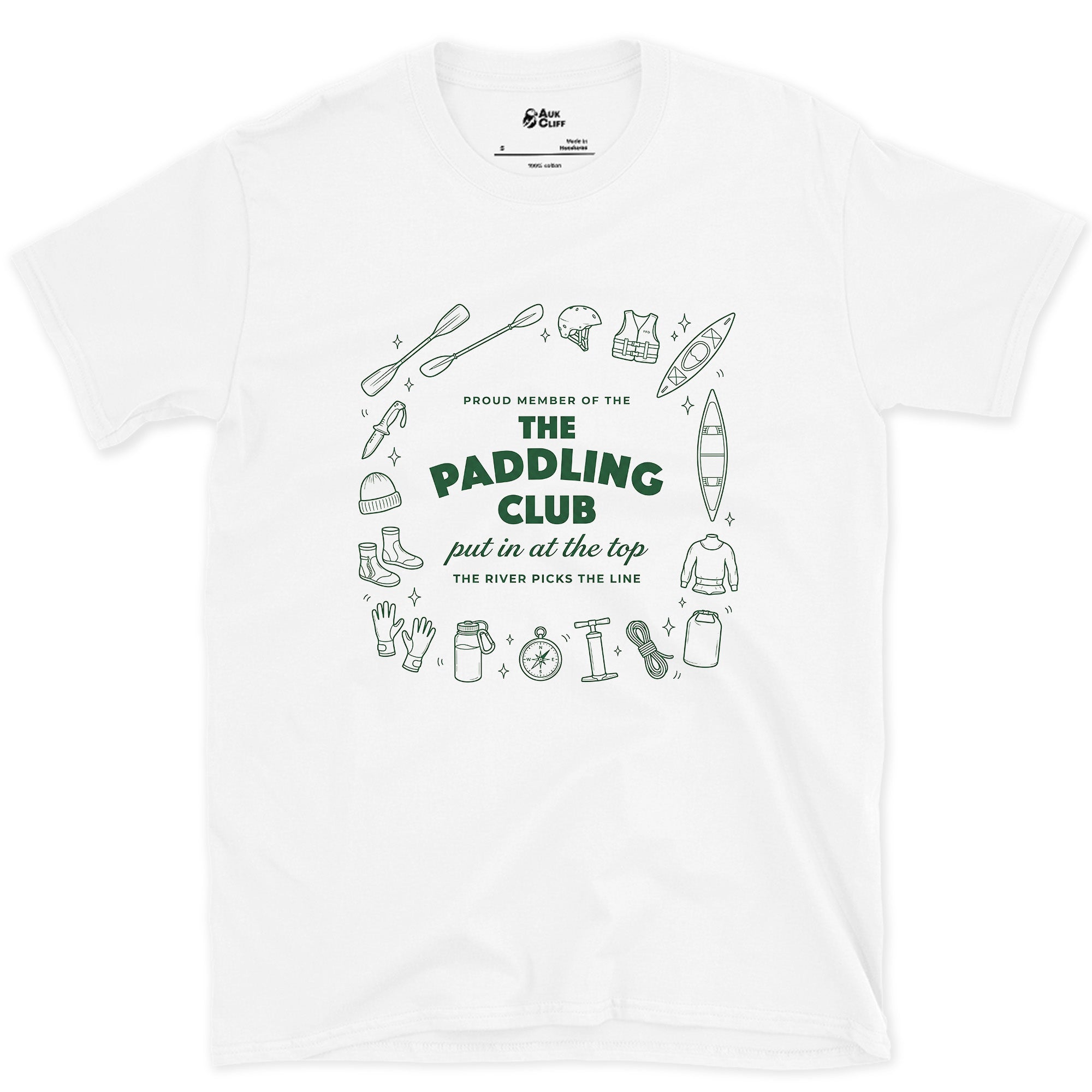 The River Picks the Line, Not the Paddler design on a White Gildan Softstyle t-shirt