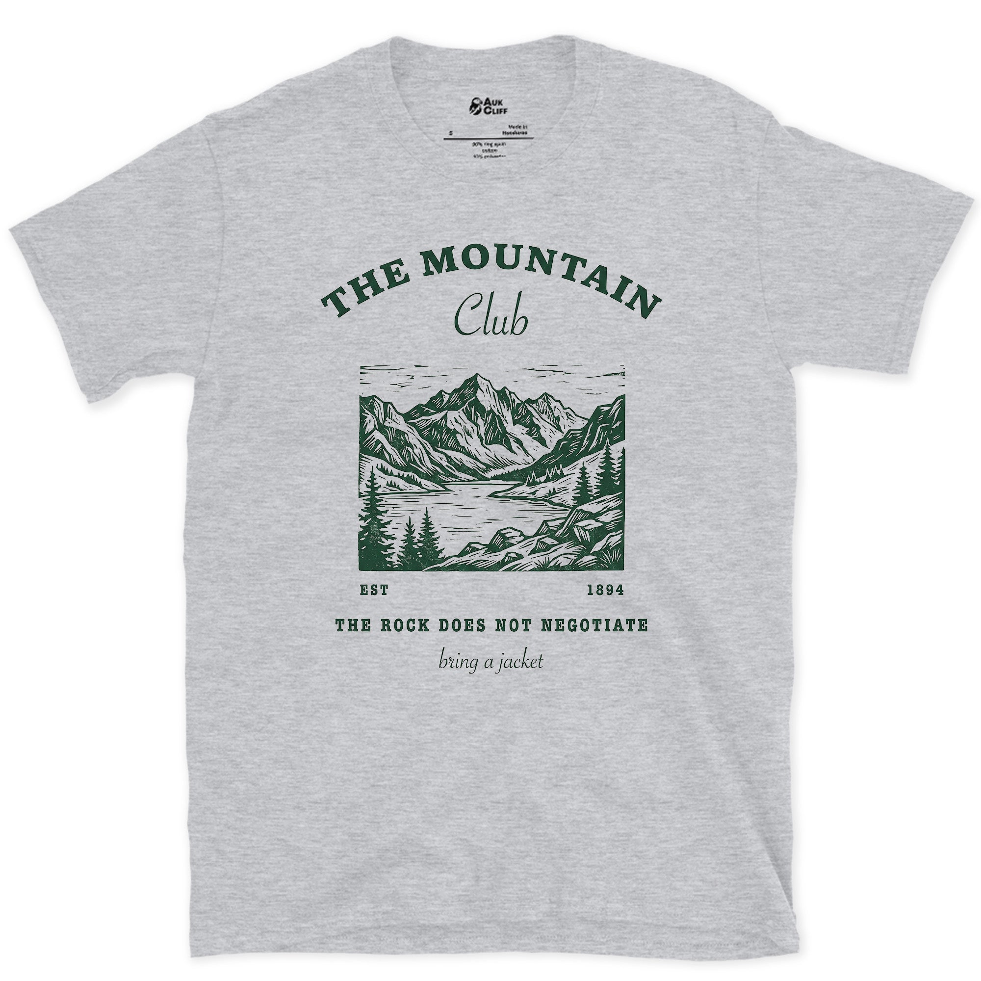 The Mountain Rock Does Not Negotiate, Bring a Jacket design on a Sport Grey Gildan Softstyle t-shirt