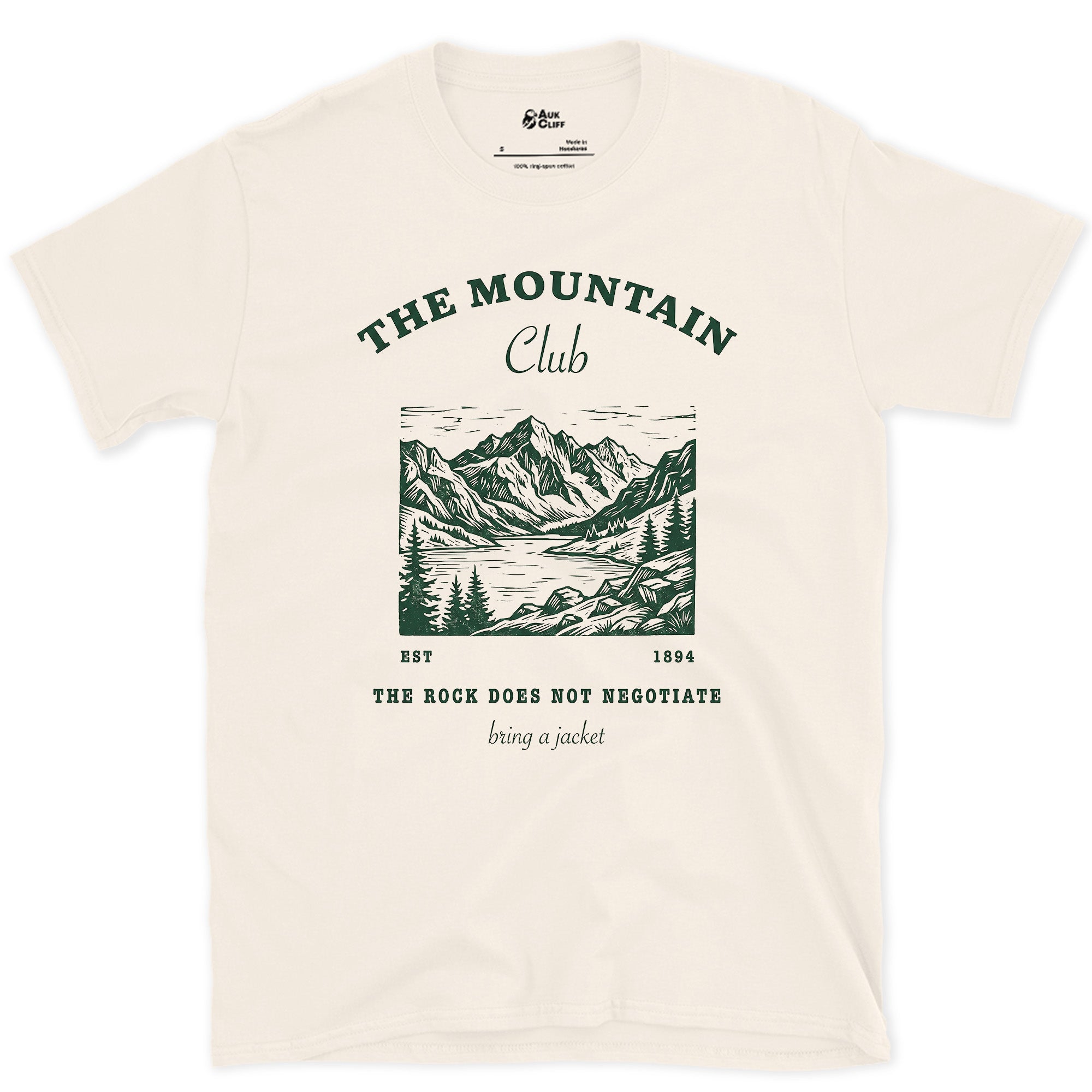 The Mountain Rock Does Not Negotiate, Bring a Jacket design on a Natural Gildan Softstyle t-shirt