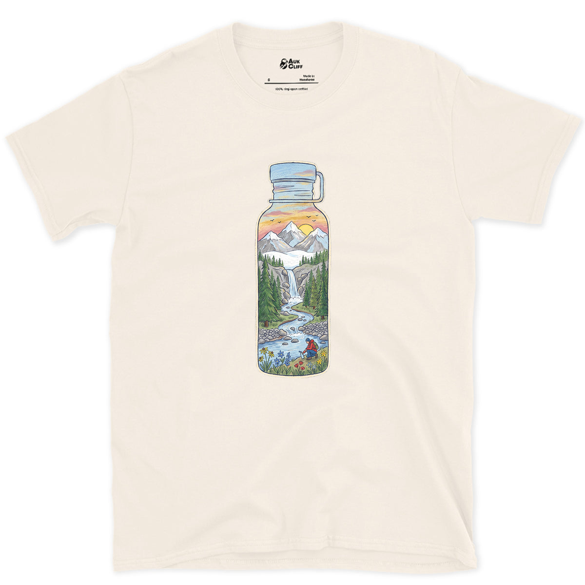 The Stream It Came From, Water Bottle design on a Natural Gildan Softstyle t-shirt