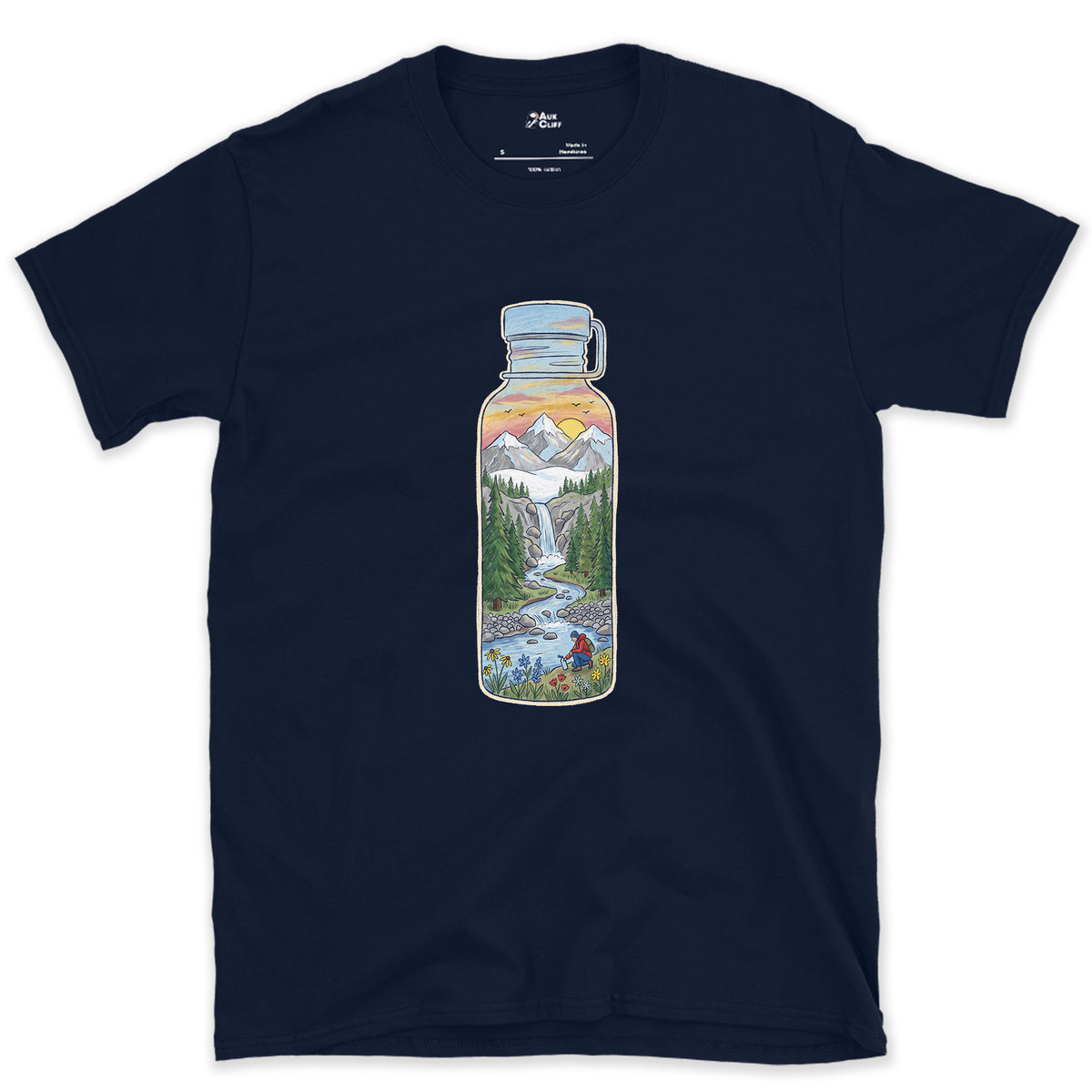 The Stream It Came From, Water Bottle design on a Navy Gildan Softstyle t-shirt