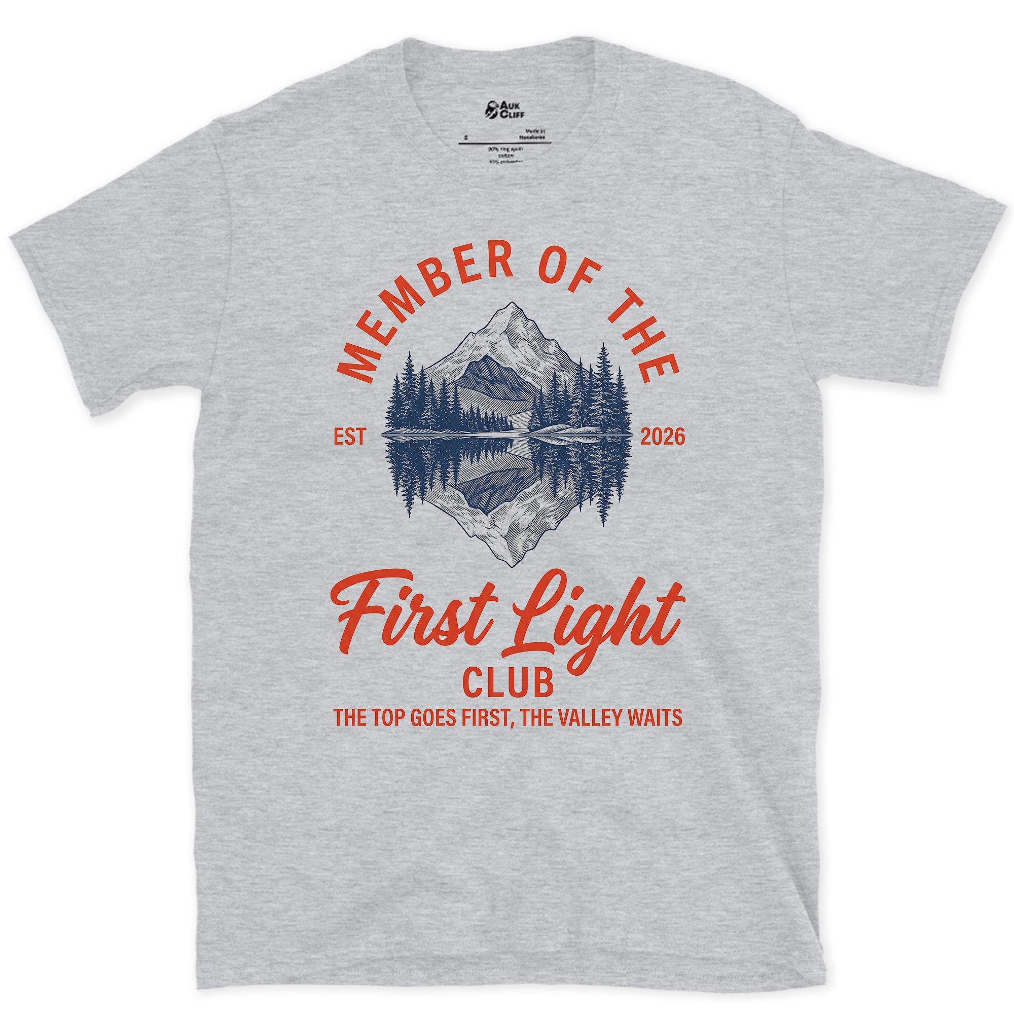 The Top Goes First, the Valley Waits design on a Sport Grey Gildan Softstyle t-shirt