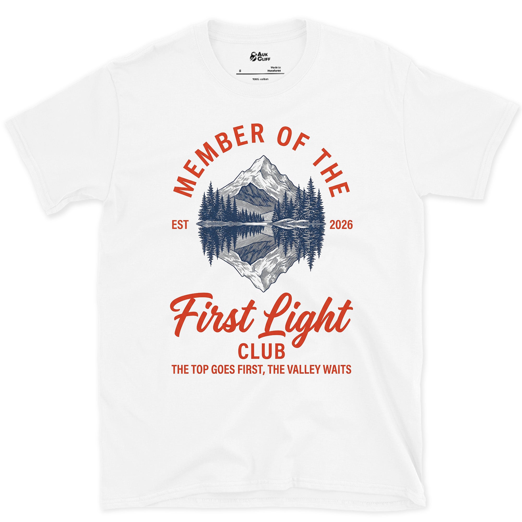 The Top Goes First, the Valley Waits design on a White Gildan Softstyle t-shirt