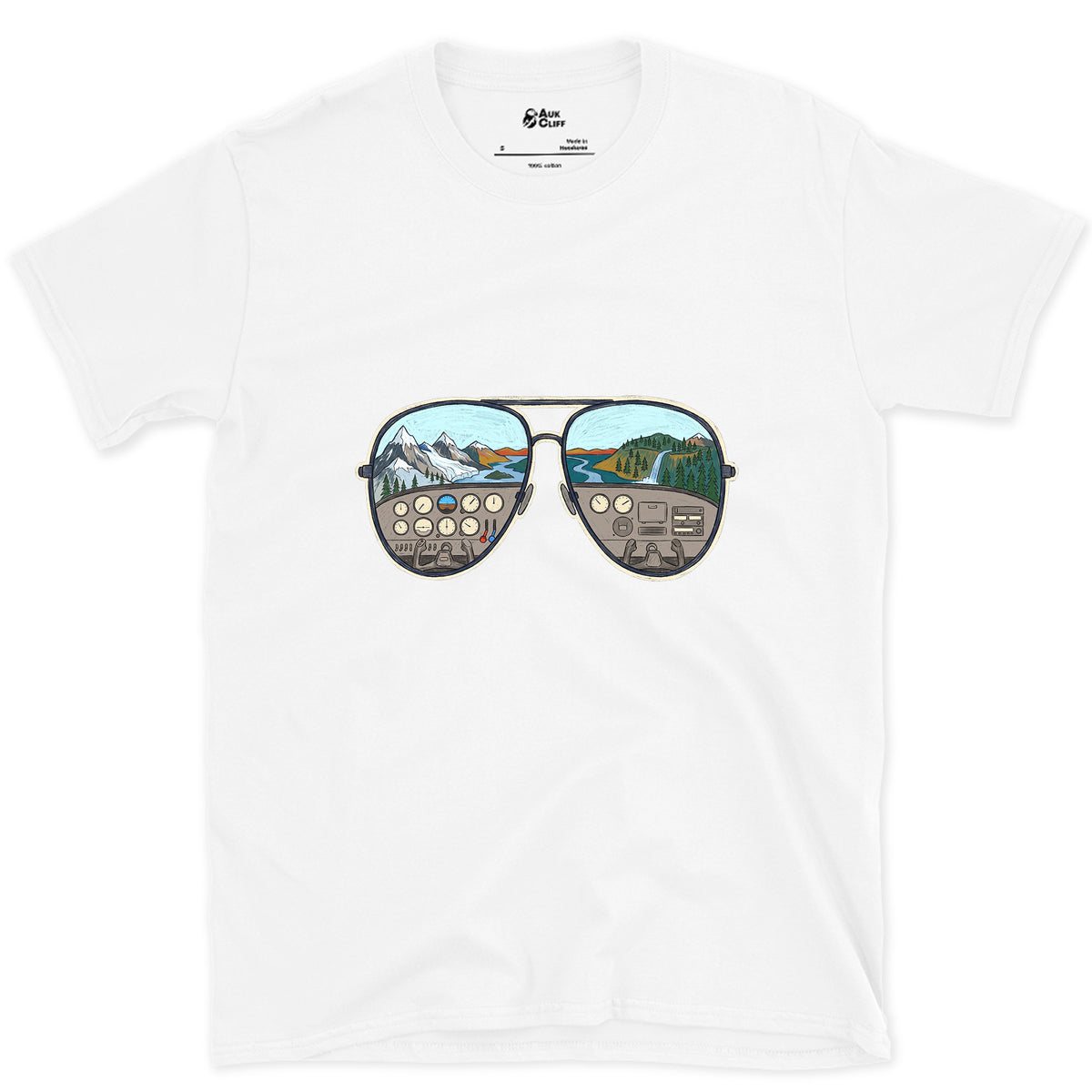 The View From the Left Seat, Aviators design on a White Gildan Softstyle t-shirt