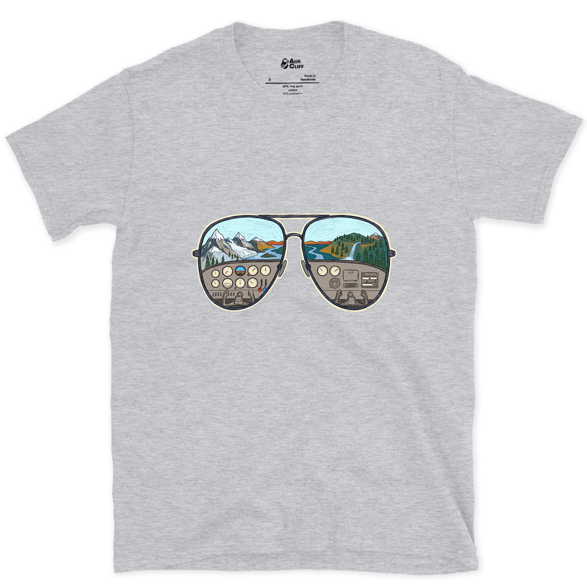 The View From the Left Seat, Aviators design on a Sport Grey Gildan Softstyle t-shirt
