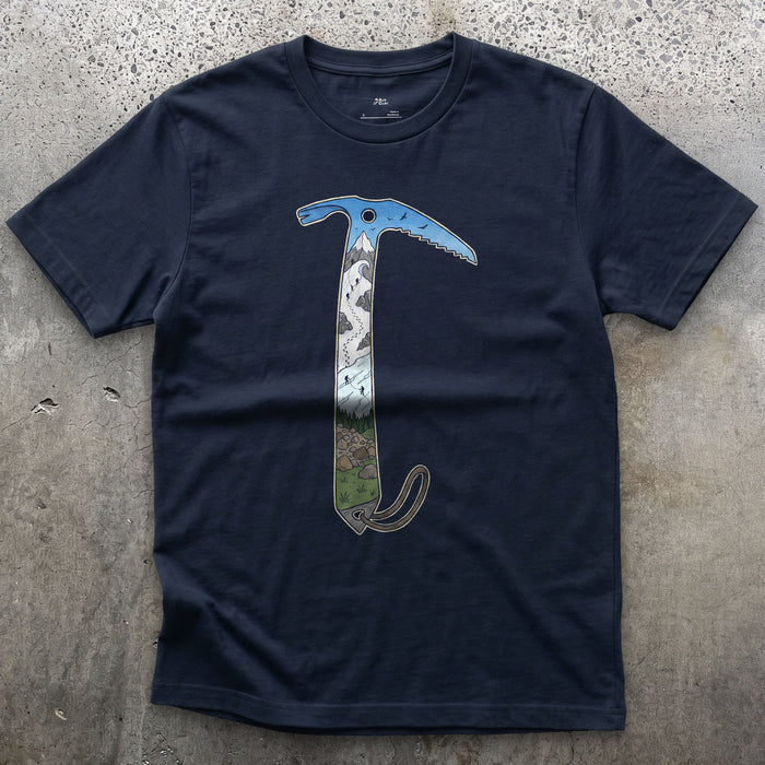 The Whole Climb in One Axe design on a Navy Gildan Softstyle t-shirt