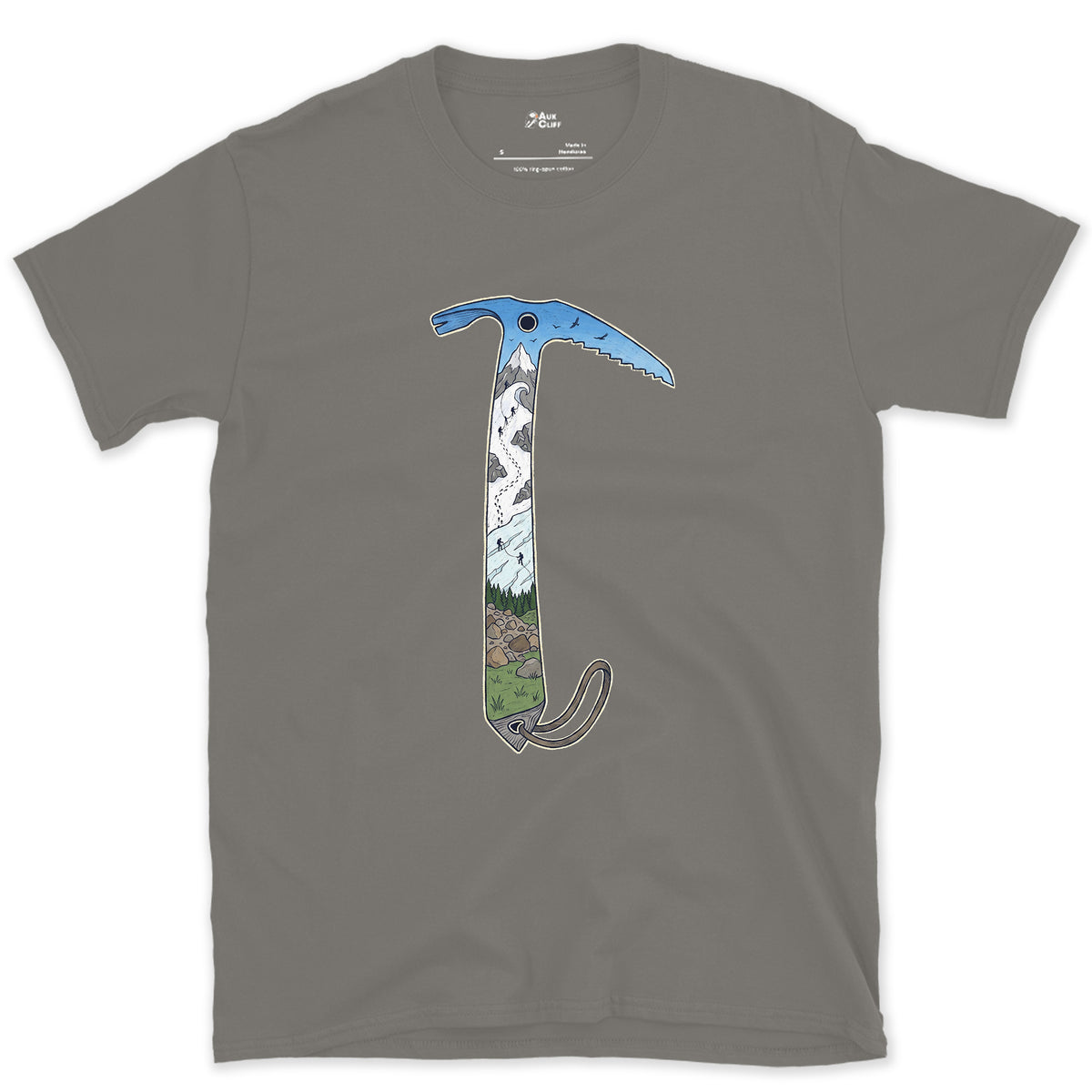 The Whole Climb in One Axe design on a Charcoal Gildan Softstyle t-shirt