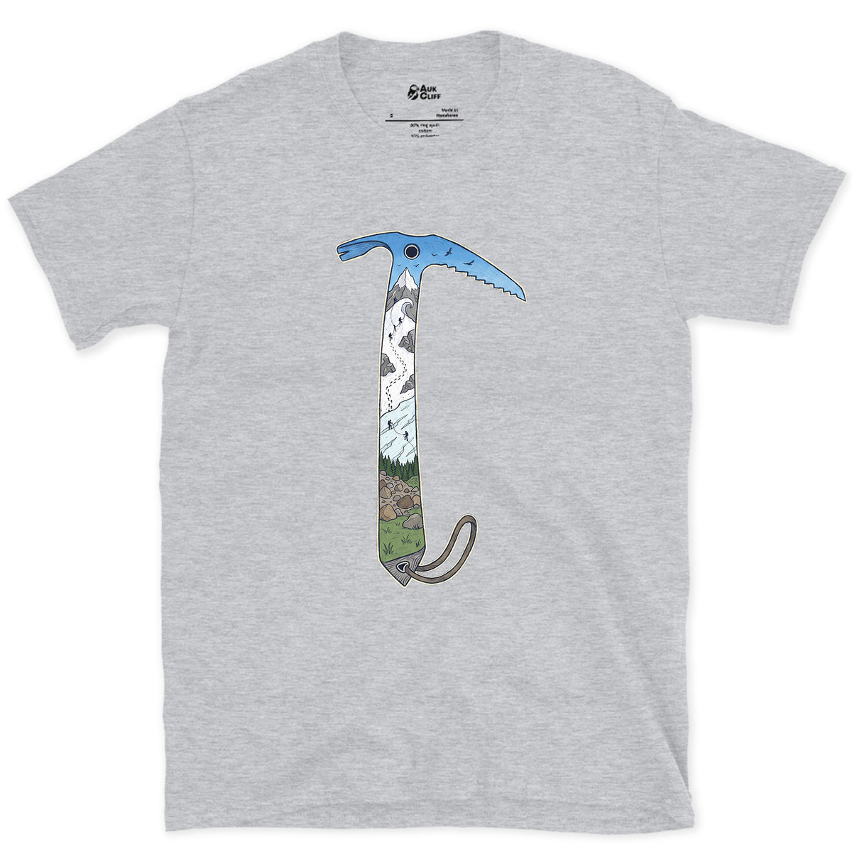The Whole Climb in One Axe design on a Sport Grey Gildan Softstyle t-shirt