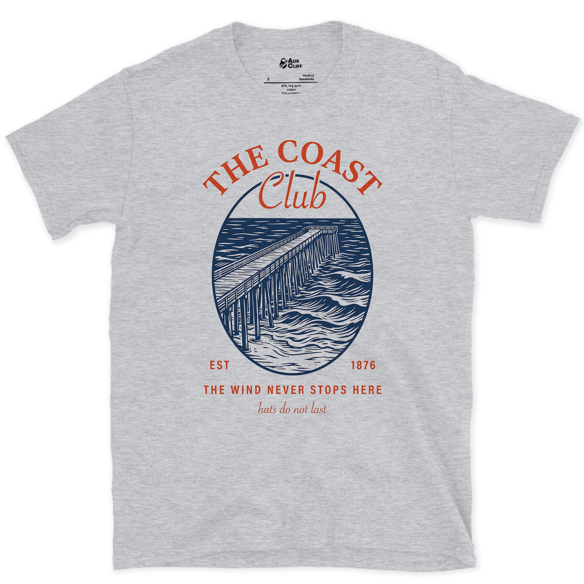 The Wind Never Stops Here, Coast Club design on a Sport Grey Gildan Softstyle t-shirt