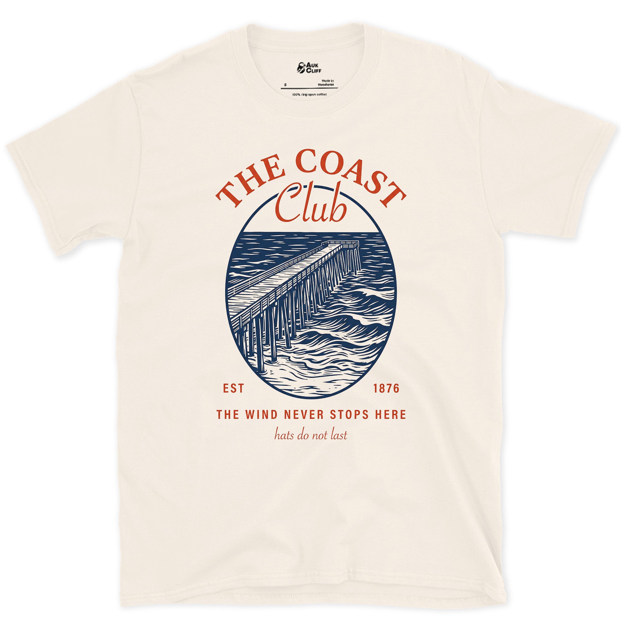 The Wind Never Stops Here, Coast Club design on a Natural Gildan Softstyle t-shirt
