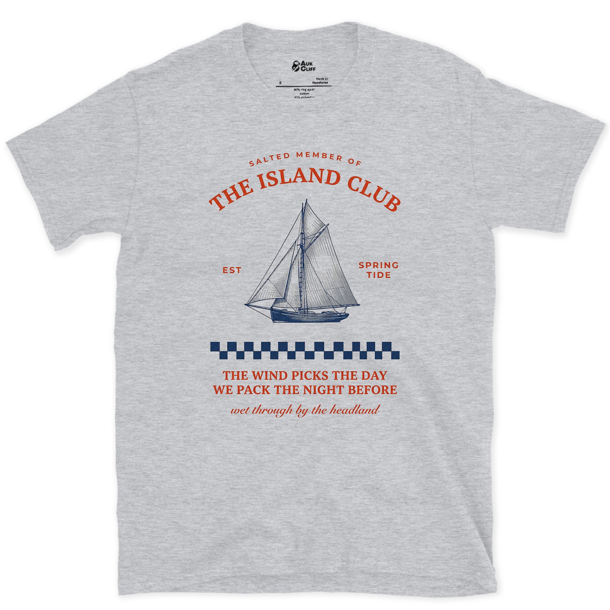 The Wind Picks the Day, Wet by the Headland design on a Sport Grey Gildan Softstyle t-shirt