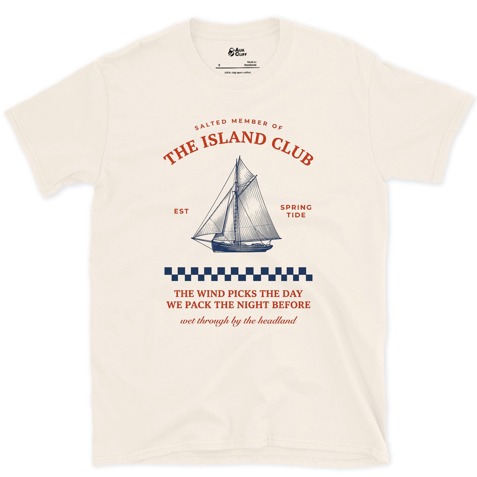 The Wind Picks the Day, Wet by the Headland design on a Natural Gildan Softstyle t-shirt