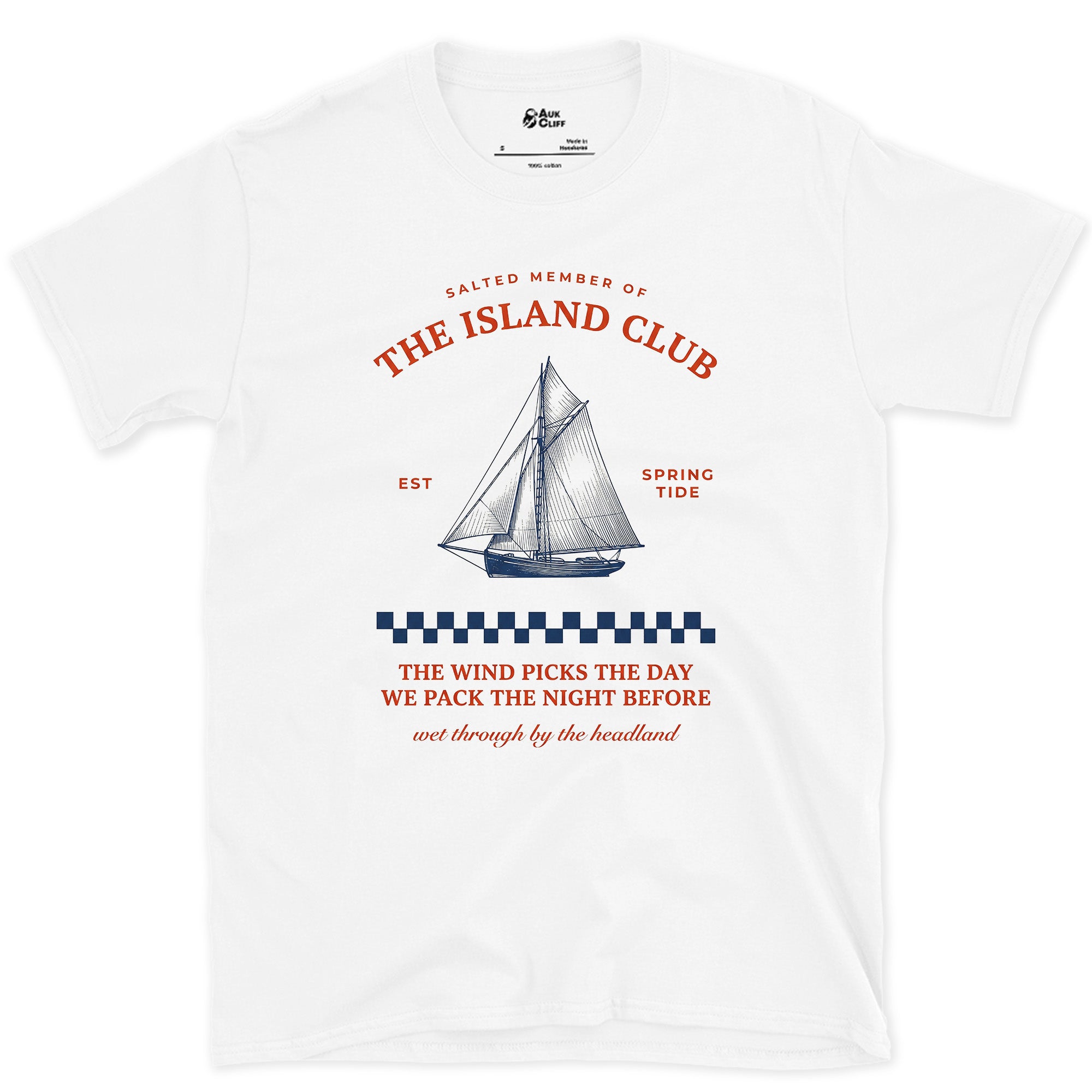 The Wind Picks the Day, Wet by the Headland design on a White Gildan Softstyle t-shirt
