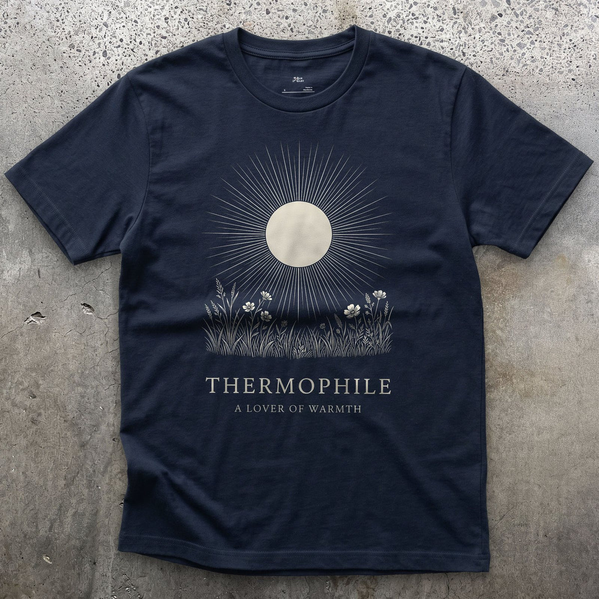 Thermophile design on a Navy Gildan Softstyle t-shirt