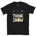 Think Snow, Snowflakes in the Air design on a Black Gildan Softstyle t-shirt