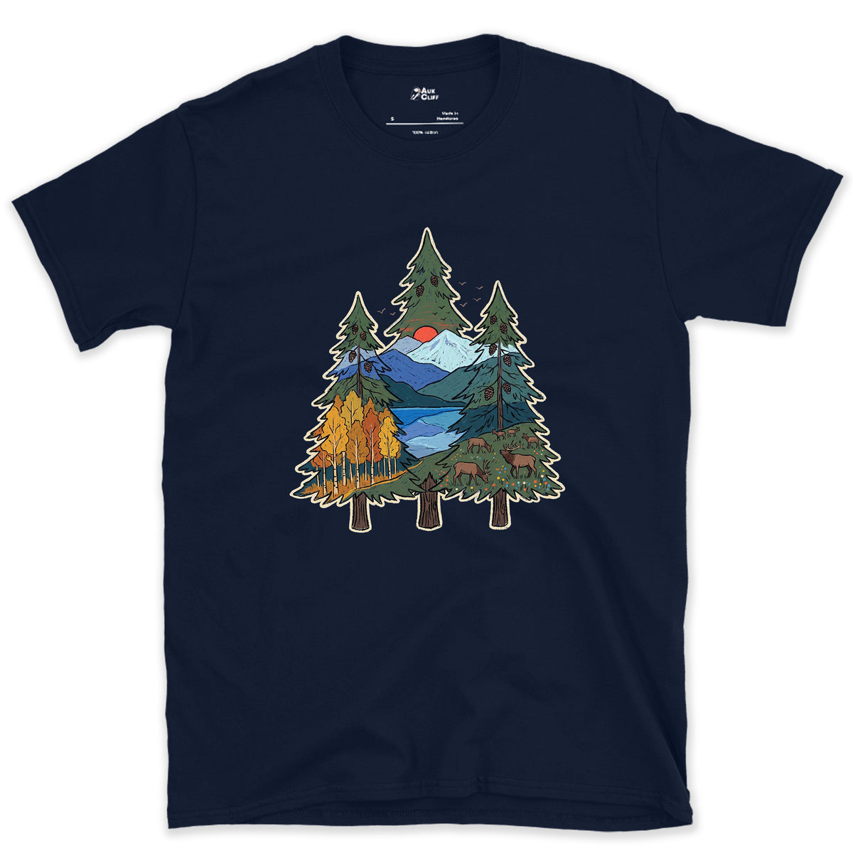 Three Pines Hold the Valley design on a Navy Gildan Softstyle t-shirt