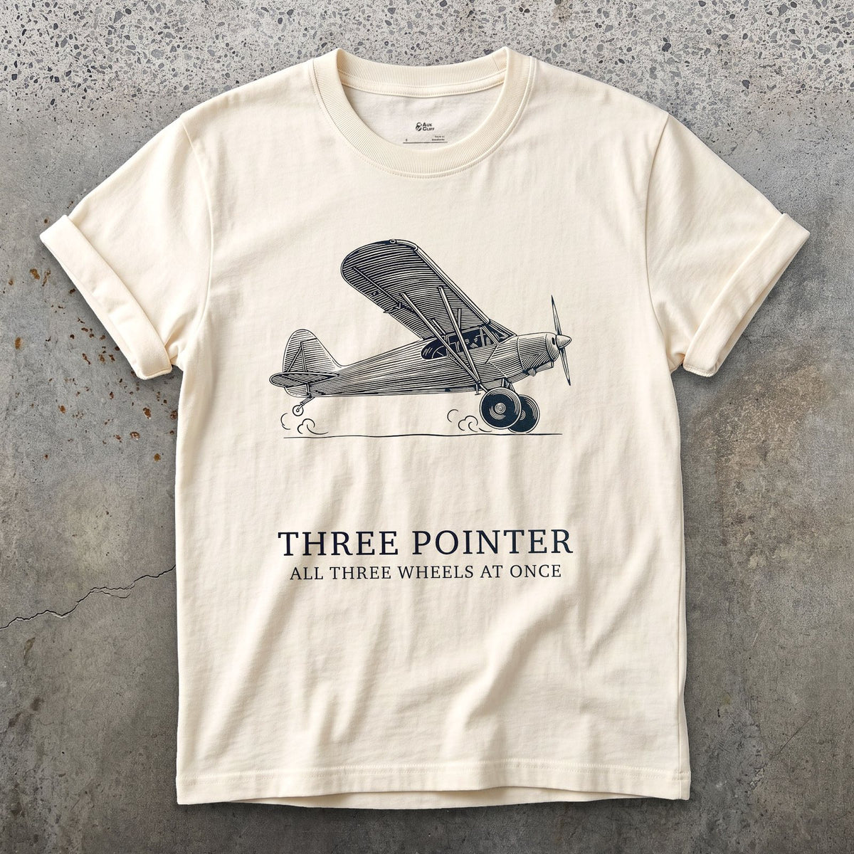 Three Pointer, All Three Wheels design on a Natural Gildan Softstyle t-shirt
